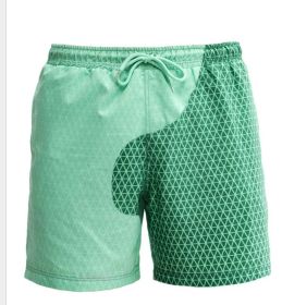 Discoloration In Water  Beach Sports Fitness Shorts  Quick-Drying Swimming Trunks  Temperature Change (Option: Green pattern-M)