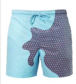 Discoloration In Water  Beach Sports Fitness Shorts  Quick-Drying Swimming Trunks  Temperature Change (Option: Blue pattern-M)