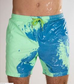 Discoloration In Water  Beach Sports Fitness Shorts  Quick-Drying Swimming Trunks  Temperature Change (Option: Green-M)