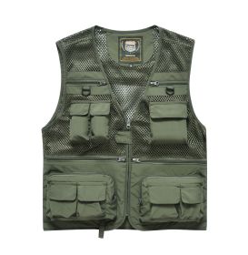 Summer Men's Outdoor Fishing Mesh Vest Jackets Travel Photography Waistcoats Man Jungle Tactical Quick Dry Multi Pockets Jacket (Option: Army Green-M)