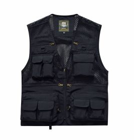 Summer Men's Outdoor Fishing Mesh Vest Jackets Travel Photography Waistcoats Man Jungle Tactical Quick Dry Multi Pockets Jacket (Option: Black-L)