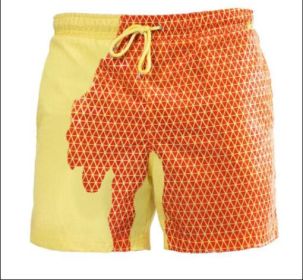 Discoloration In Water  Beach Sports Fitness Shorts  Quick-Drying Swimming Trunks  Temperature Change (Option: Adult Grid Yellow-2XL)