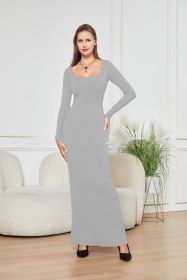 Two-in-one With Lining Double-layer Belly Contracting Hip Lifting Long Sleeve Narrow Dress (Option: Gray-XS)