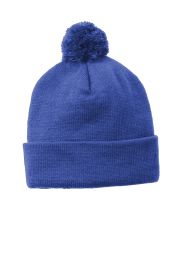 Sport-Tek Solid Pom Pom Beanie STC37 (Color: True Royal)