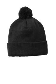 Sport-Tek Solid Pom Pom Beanie STC37 (Color: Black)