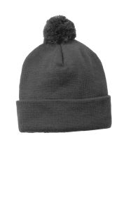 Sport-Tek Solid Pom Pom Beanie STC37 (Color: Iron Grey)