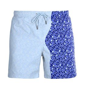 Discoloration In Water  Beach Sports Fitness Shorts  Quick-Drying Swimming Trunks  Temperature Change (Option: Blue mosaic-2XL)