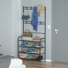 Entryway Coat Hat Rack Shoe Storage Shelf Shoe Rack Freestanding Hall Tree Garment Hanger Stand Clothes Shoe Organizer Combo